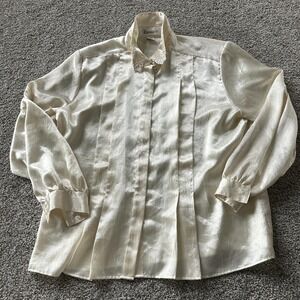 Vintage Diversity Blouse Womens 18 White Satin Pleated Button Front Lace Collar